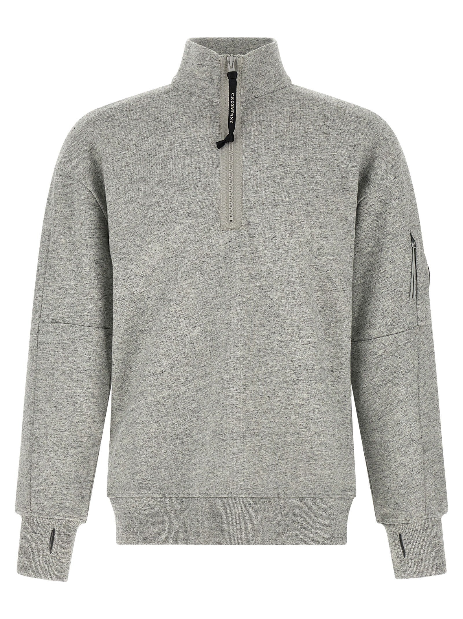 C.P. Company Diagonal Raised Fleece Sweatshirt and Lens Detail Grey