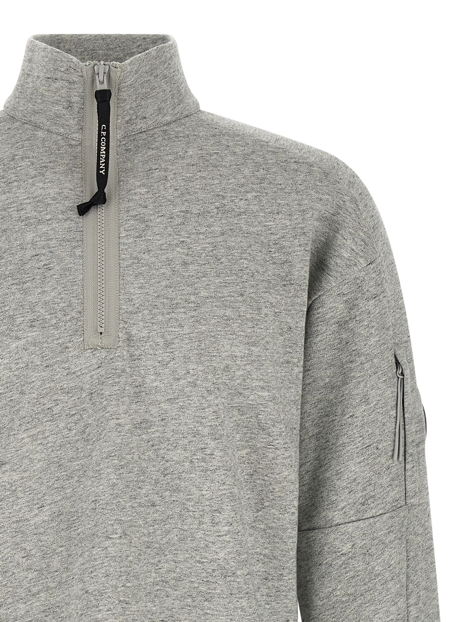 C.P. Company Diagonal Raised Fleece Sweatshirt and Lens Detail Grey
