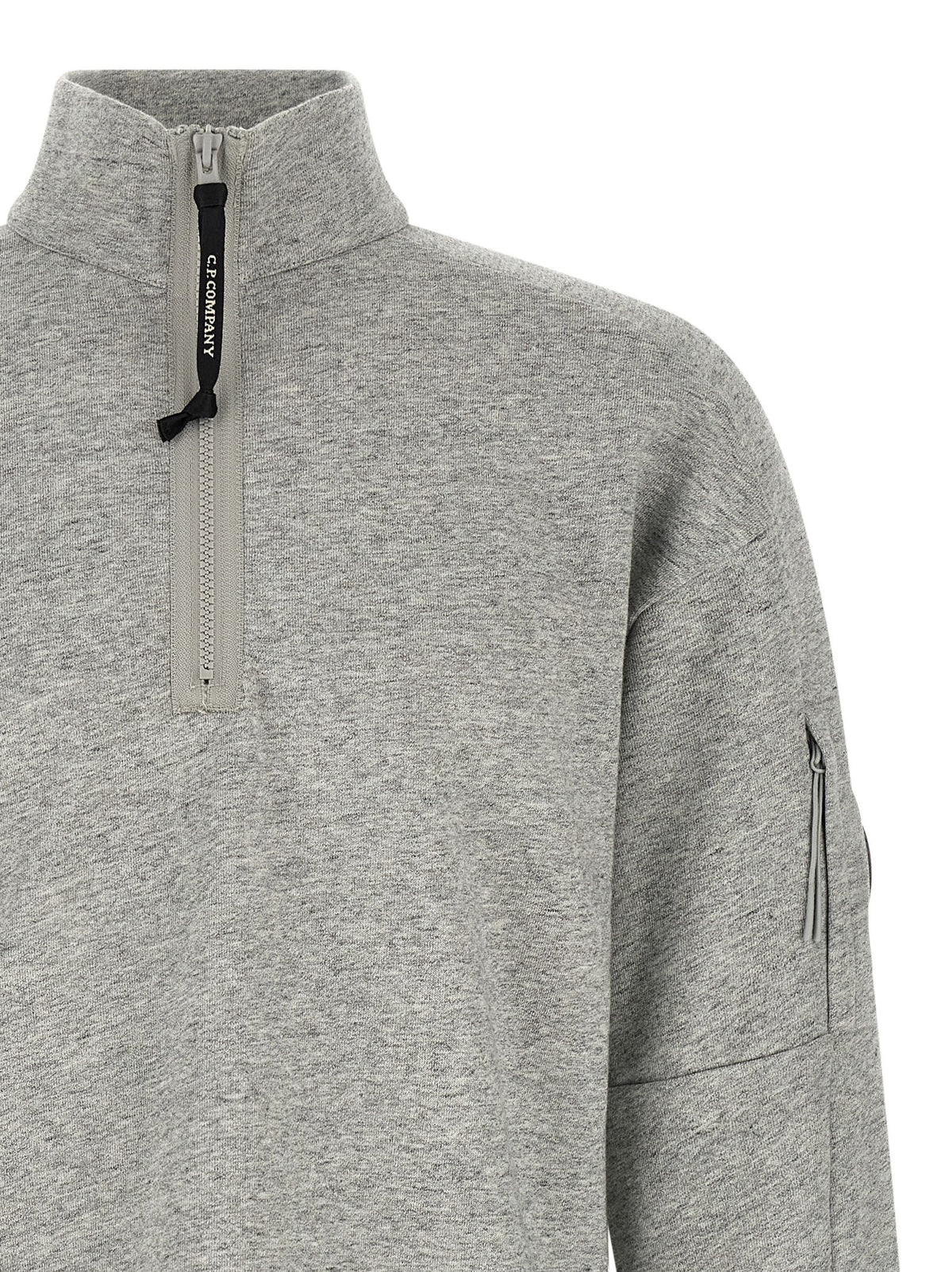 C.P. Company Diagonal Raised Fleece Sweatshirt and Lens Detail Grey, view 3
