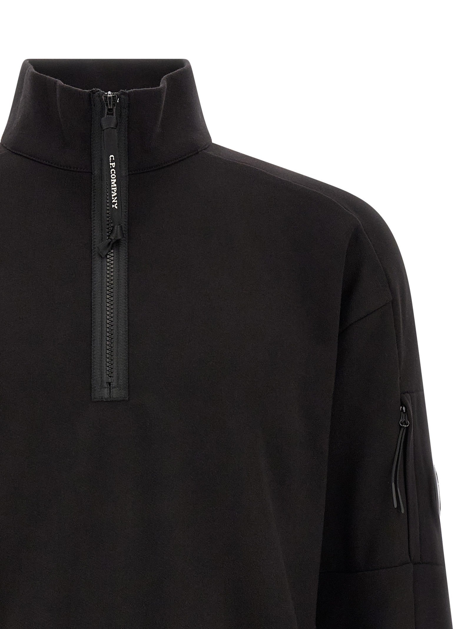 C.P. Company Diagonal Raised Fleece Sweatshirt and Lens Detail Black