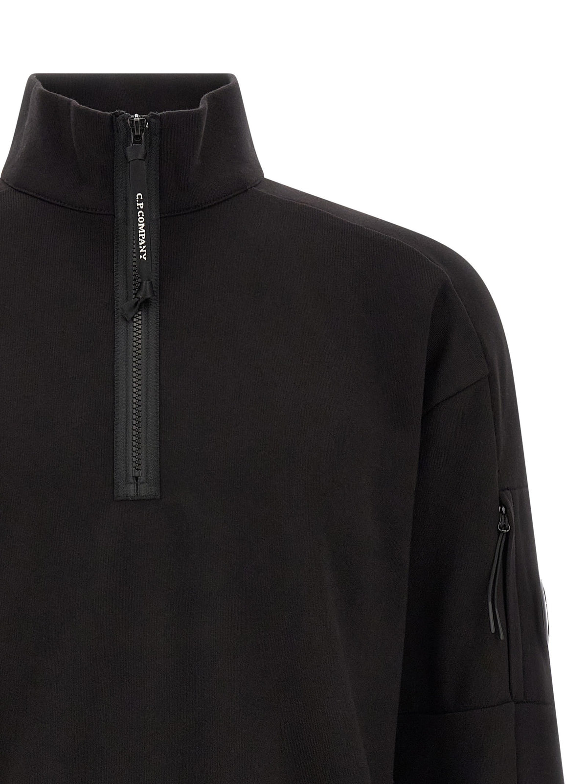 C.P. Company Diagonal Raised Fleece Sweatshirt and Lens Detail Black, view 3