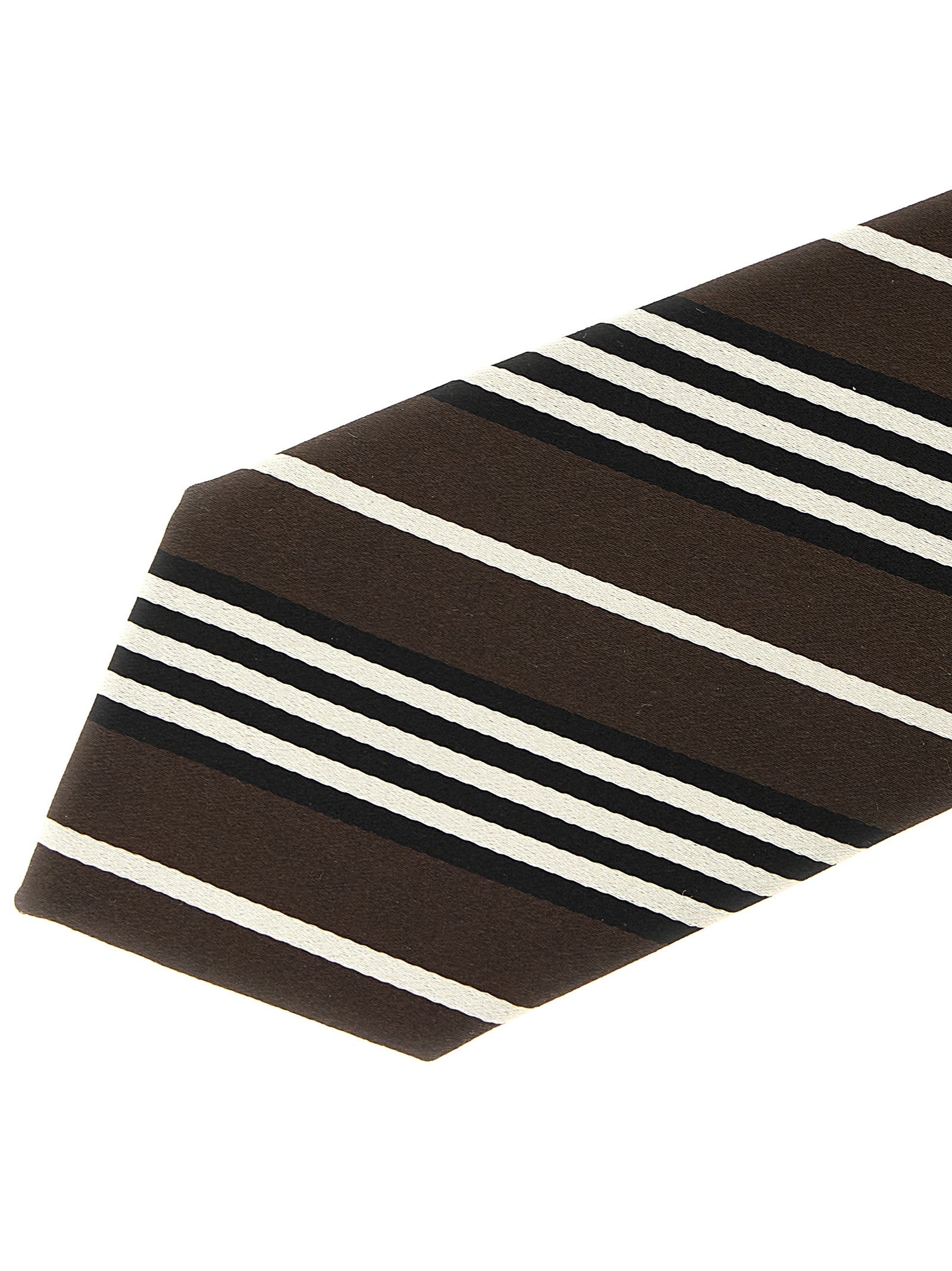 Saint Laurent Diagonal Striped Tie Brown