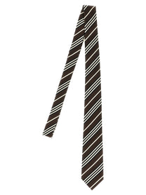 Saint Laurent Diagonal Striped Tie Brown