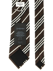 Saint Laurent Diagonal Striped Tie Brown