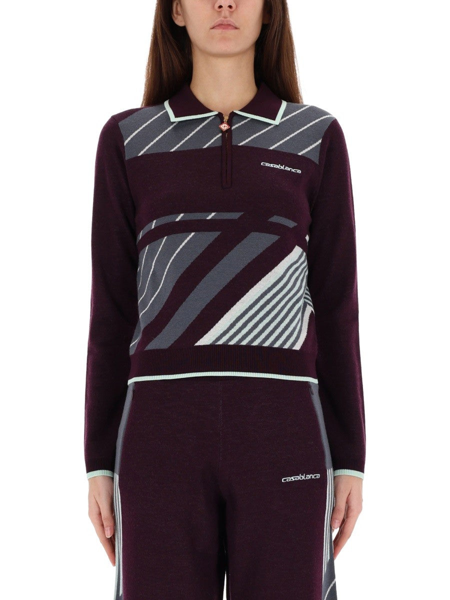 Casablanca Women's Diagonal Tennis Polo Shirt Purple