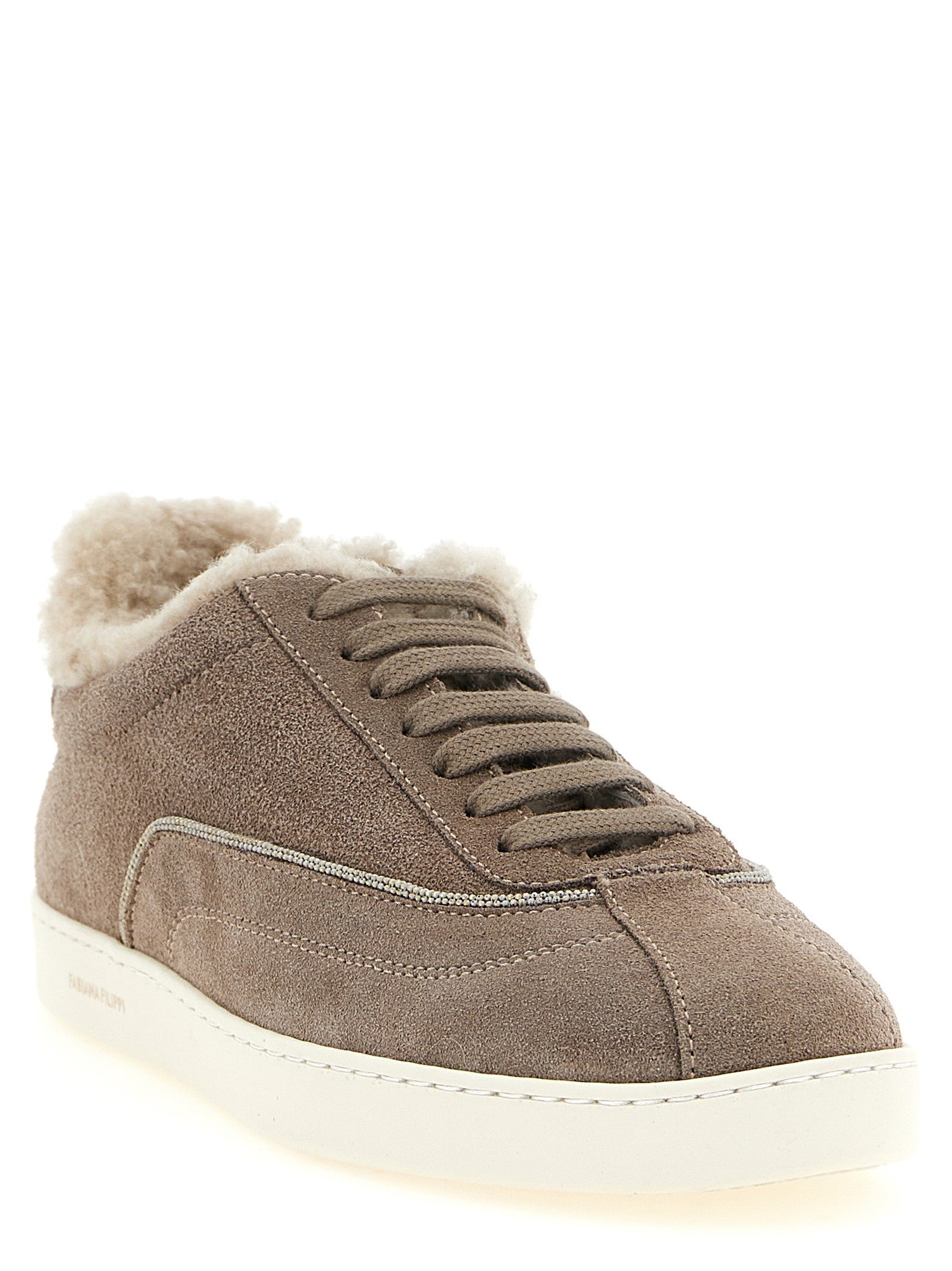 Fabiana Filippi Diamond Detail Suede Sneakers Beige
