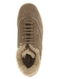 Fabiana Filippi Diamond Detail Suede Sneakers Beige