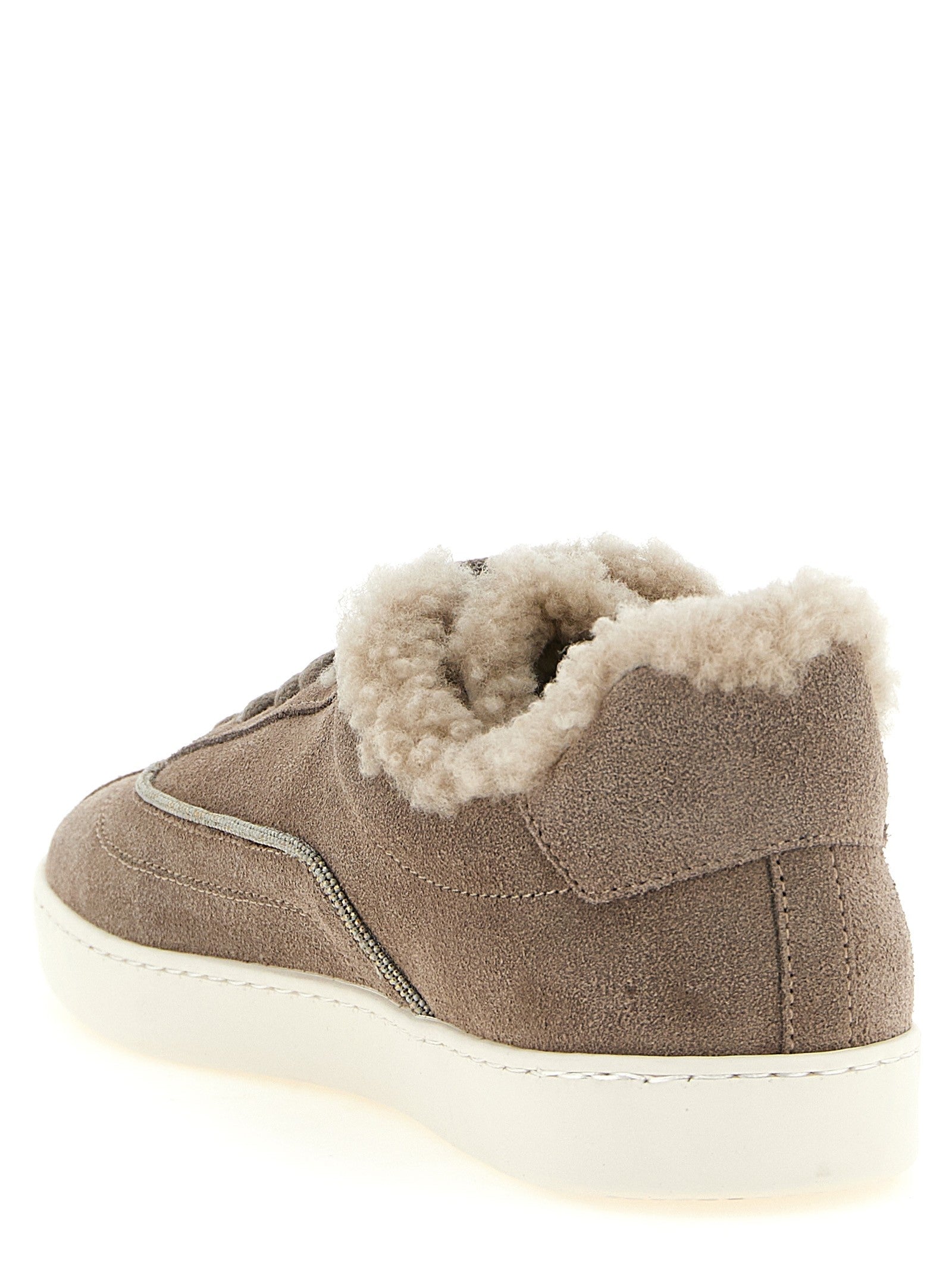 Fabiana Filippi Diamond Detail Suede Sneakers Beige