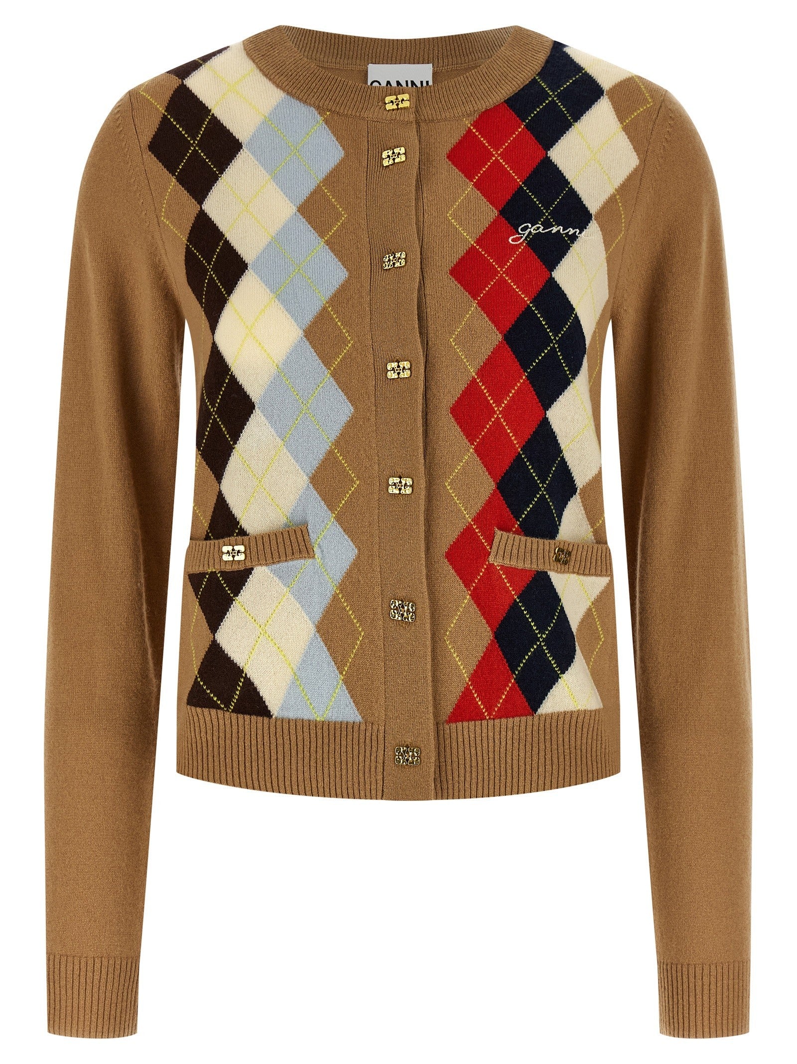 Ganni Diamond Shaped Cardigan Beige