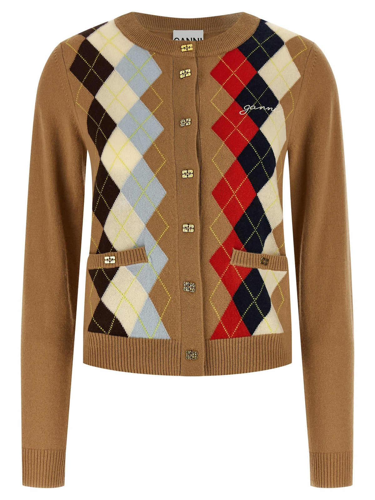 Ganni Diamond Shaped Cardigan Beige