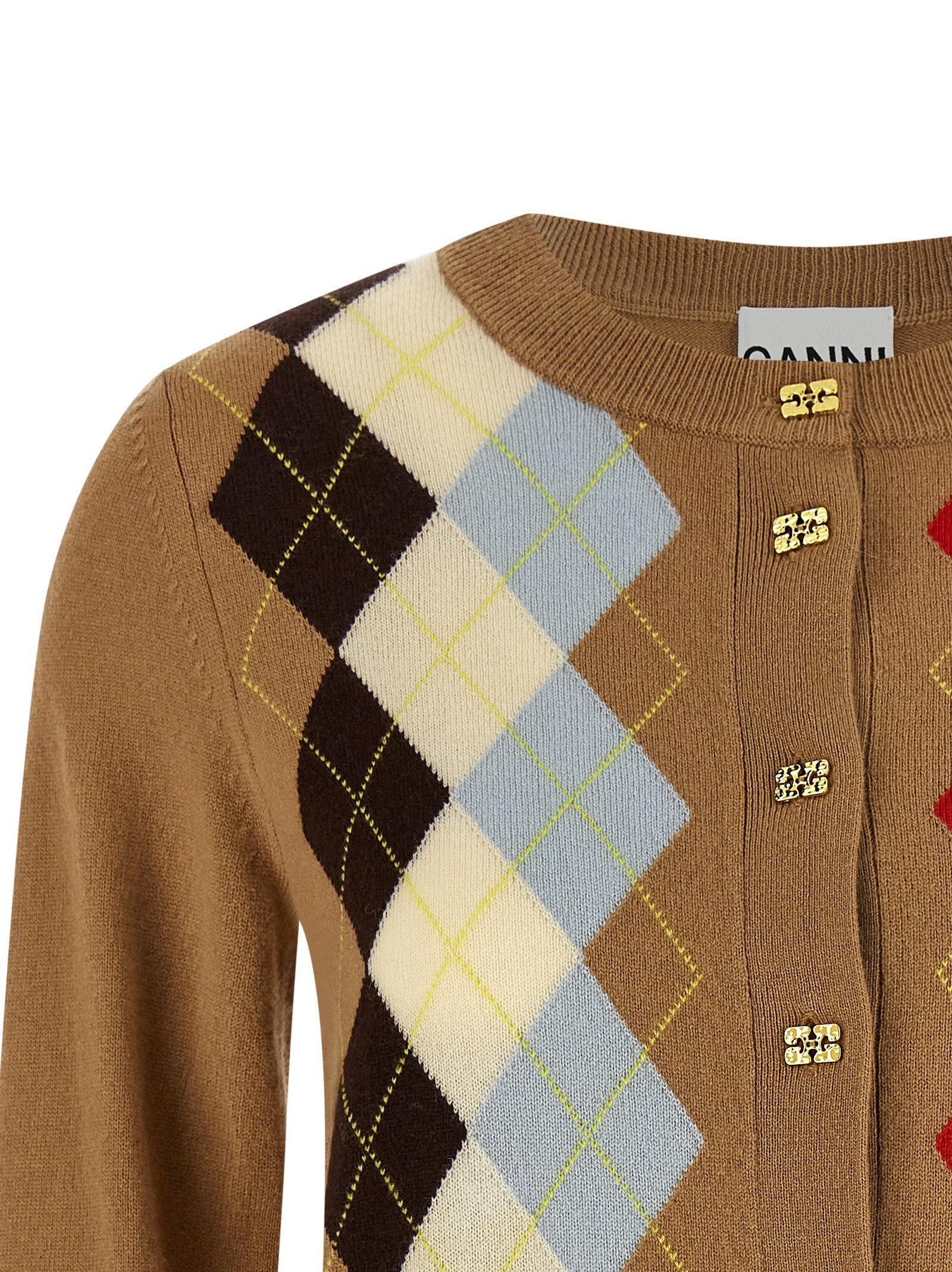 Ganni Diamond Shaped Cardigan Beige