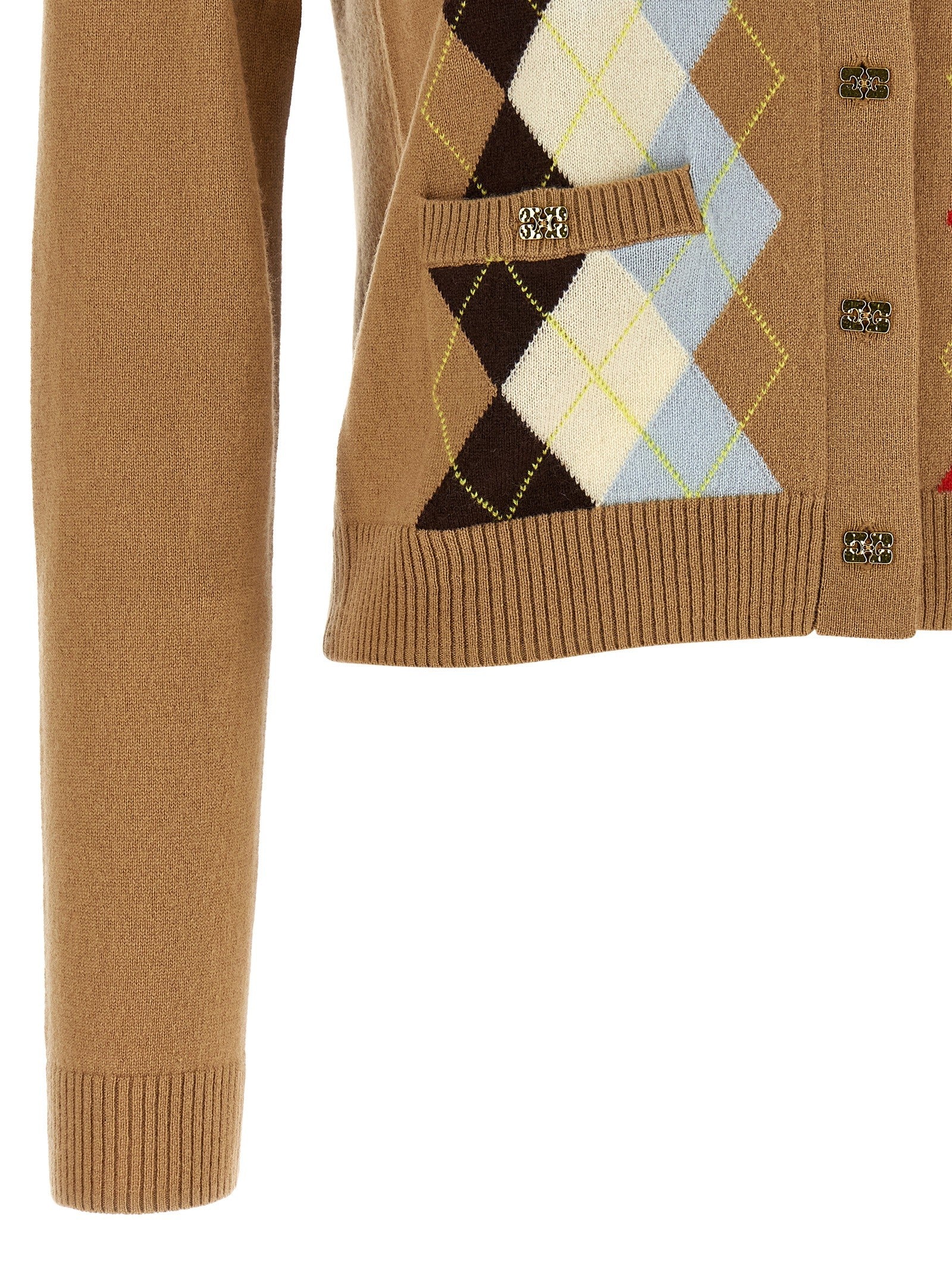 Ganni Diamond Shaped Cardigan Beige