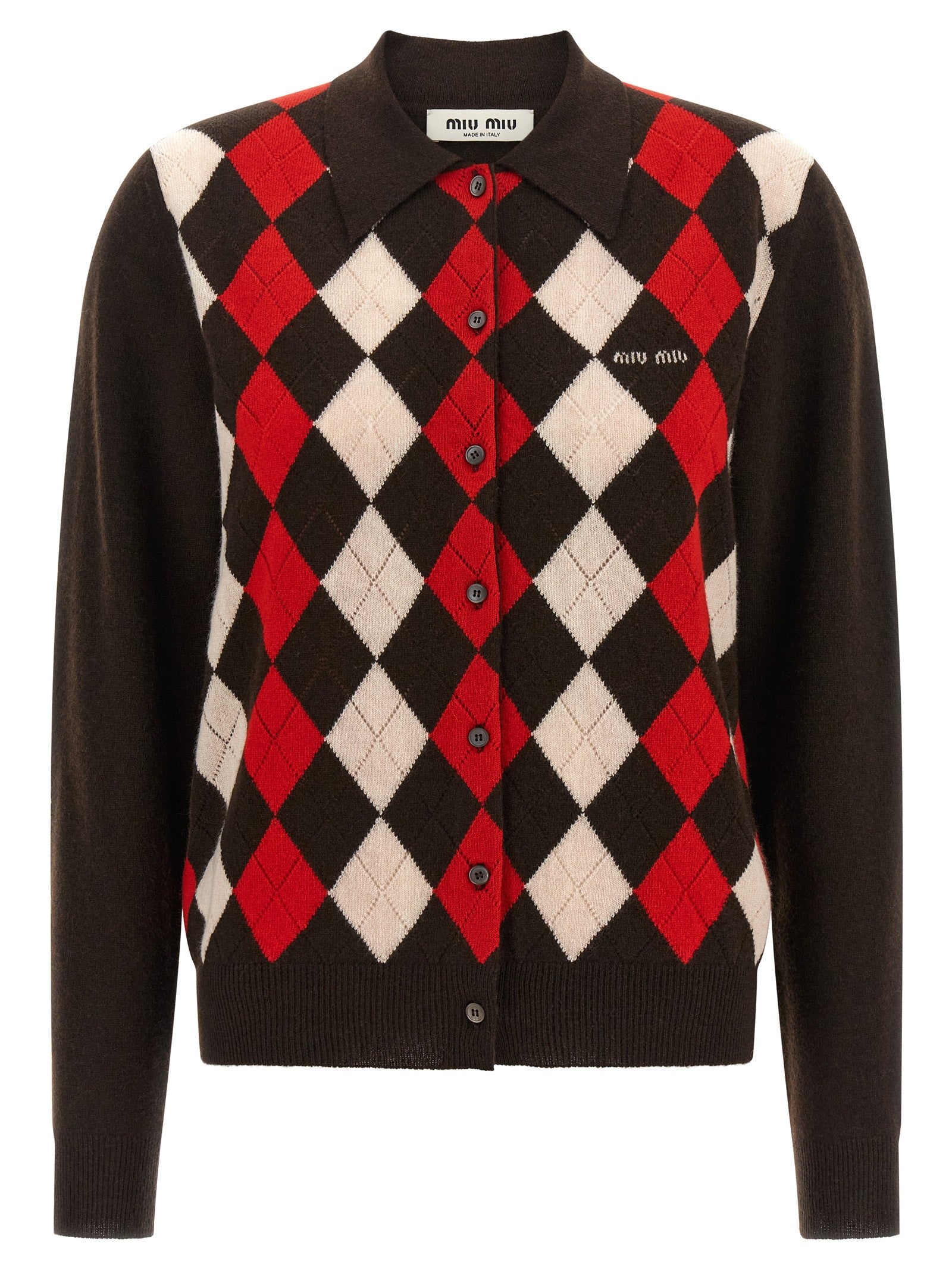 Miu Miu Women's Diamond Shaped Collar Cardigan Brown