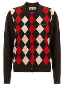 Miu Miu Women's Diamond Shaped Collar Cardigan Brown