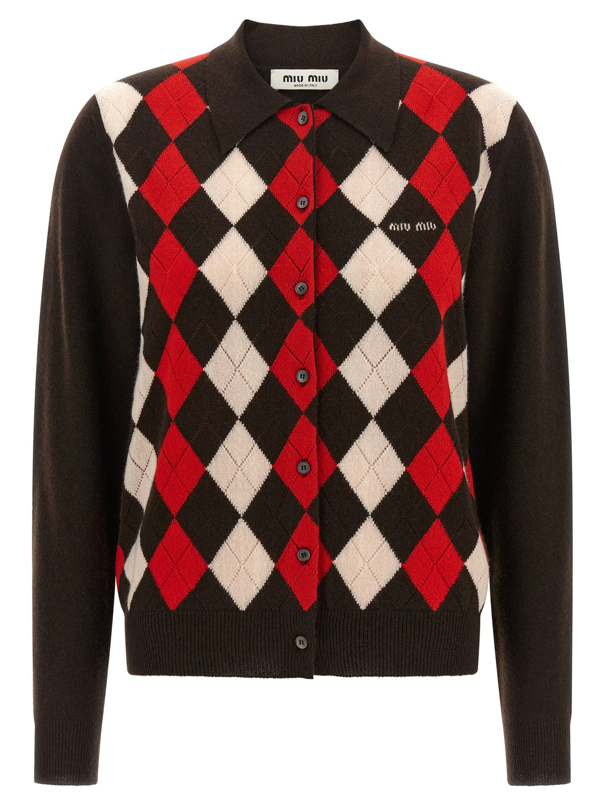 Miu Miu Women's Diamond Shaped Collar Cardigan Brown