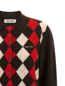 Miu Miu Women's Diamond Shaped Collar Cardigan Brown