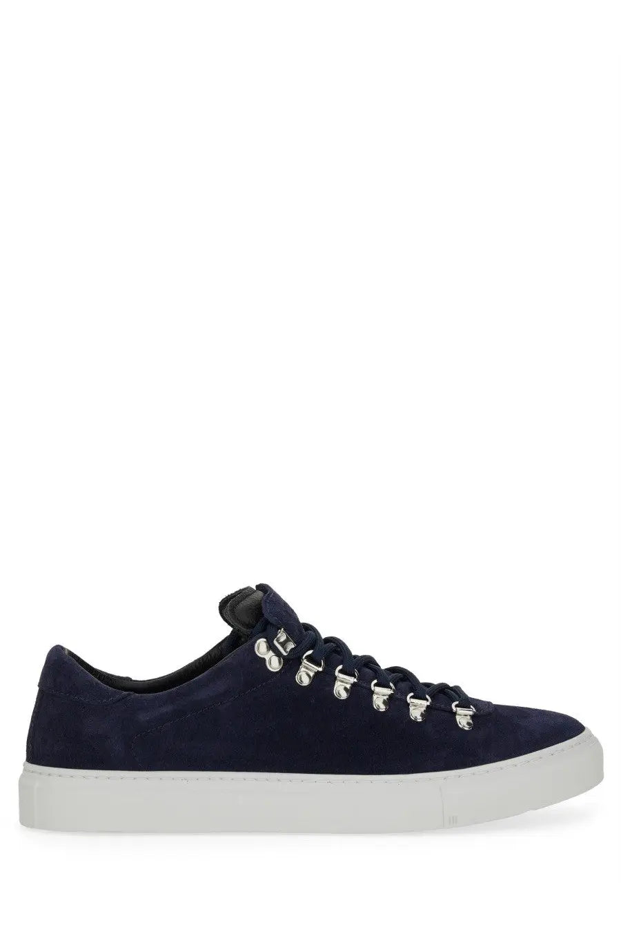 Diemme men’s low-top sneaker marostica in navy blue suede with silver eyelets and white rubber sole