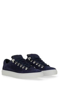 Diemme men’s sneaker marostica low blue navy blue suede low-top with silver metal eyelets and white rubber sole