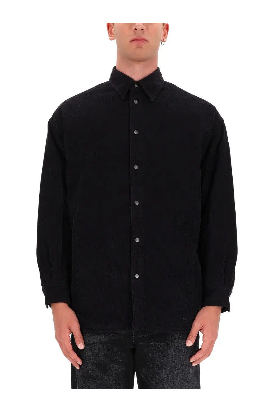 Diesel men’s baggy padd hgbk shirt black long-sleeved button-up with classic collar and subtle silver buttons