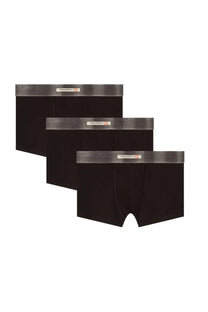 Diesel men’s black boxer briefs with textured gray waistband featuring trendy factory logo in Damien Dnm design