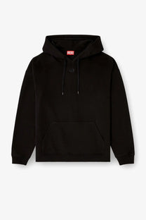 Diesel men’s boxt hood black cotton sweatshirt with subtle embroidered logo and red brand tag at the neckline