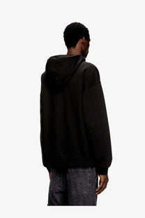 Diesel men’s boxt hood cotton sweatshirt in black with oversized fit and ribbed cuffs shown from the back