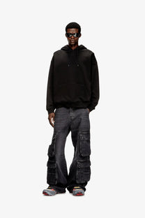 Diesel men’s boxt hood dco black oversized cotton sweatshirt with front pocket and drawstring hood