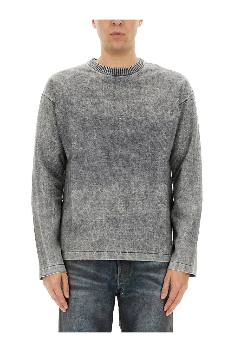 Diesel men’s Brutus jersey multicolor gray long-sleeved sweater with ribbed crew neck and subtle fading effect