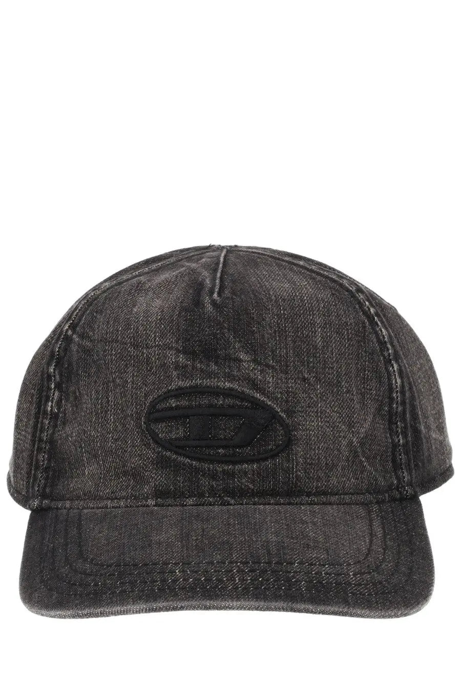 Diesel men’s cappello da baseball enic grey black denim cap with black embroidered logo on front