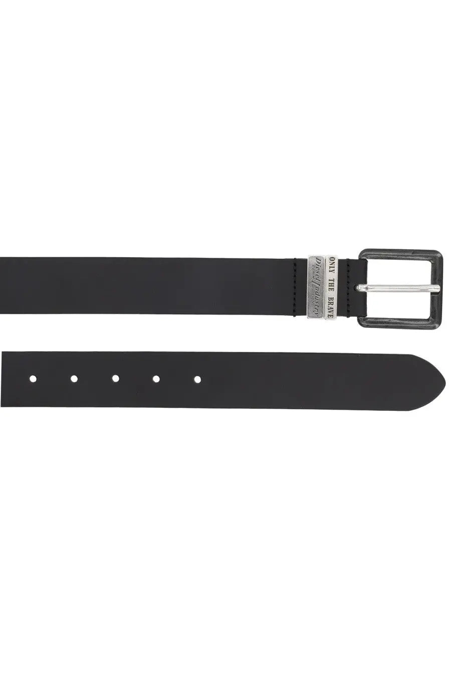 Diesel men’s cinture guarantee con black leather belt with silver buckle and engraved only the brave metal plate
