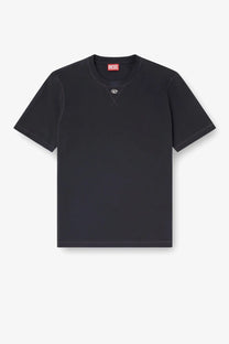 Diesel men’s cotton blend black t-shirt with subtle embroidered logo at the neckline