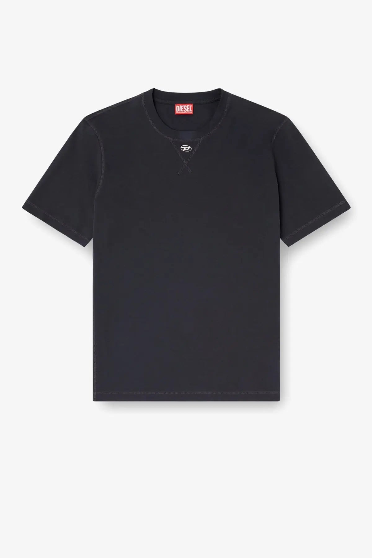 Diesel men’s black cotton blend t-shirt with a subtle embroidered logo at the neckline