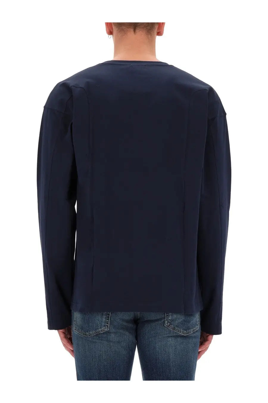 Diesel men’s navy blue long-sleeved cotton shirt with crew neck for casual wear