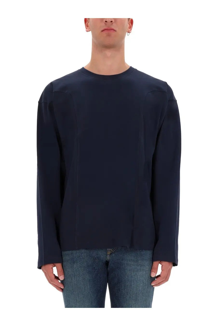 Diesel men’s navy blue long-sleeved cotton crew neck sweater perfect for casual and smart wear