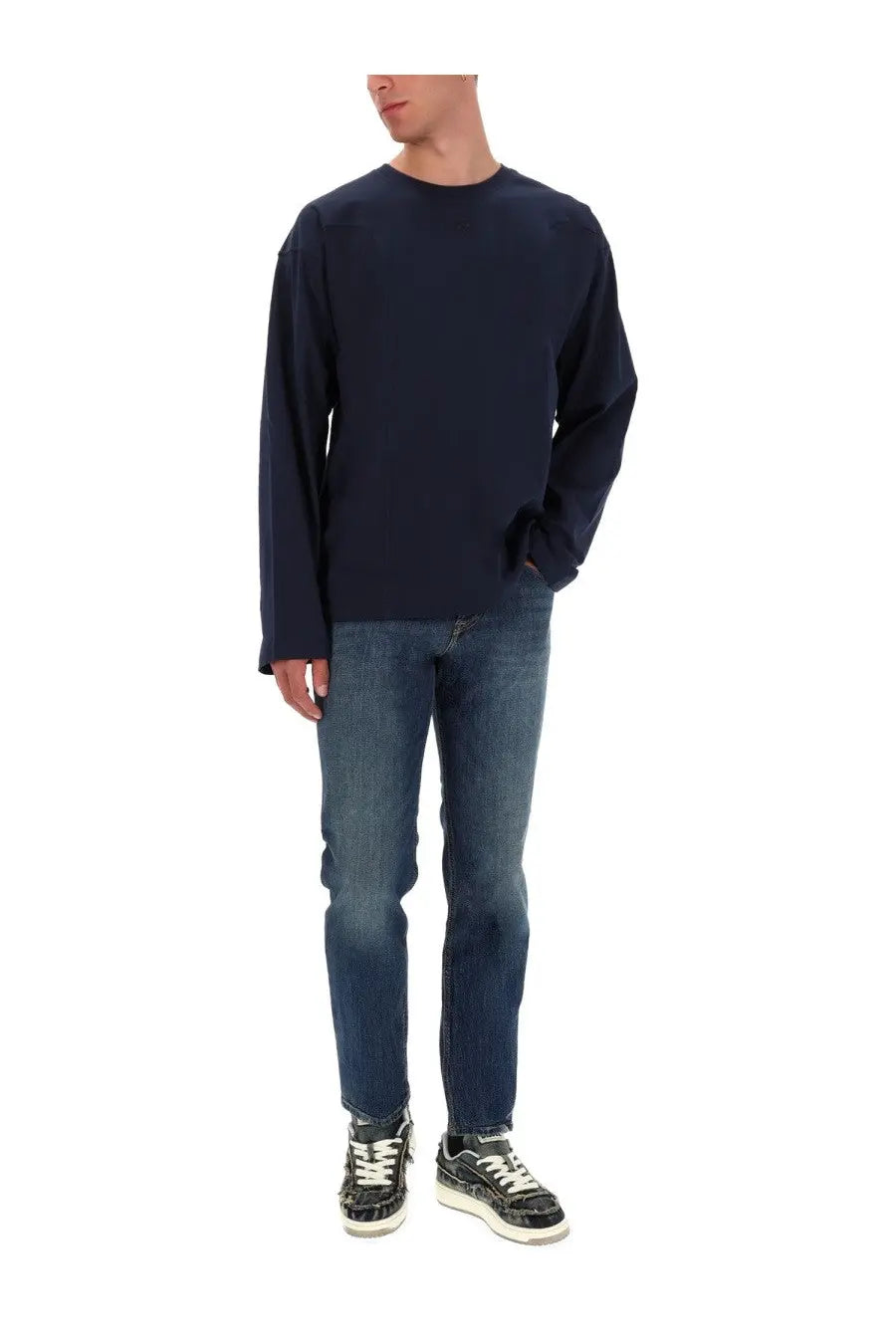 Diesel men’s navy blue long-sleeved crewneck sweater made of cotton for casual wear