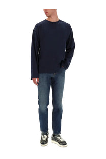 Diesel men’s navy blue long-sleeved crewneck sweater made of cotton for casual wear