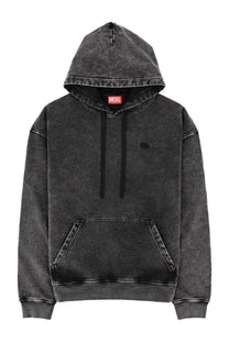 Diesel men’s felpa con grey black distressed hoodie with subtle chest logo and matching drawstrings in soft fabric