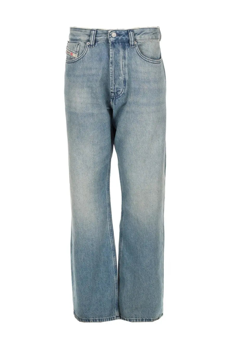 Diesel men’s jeans Eeper blue light-wash denim with relaxed straight-leg cut and classic five-pocket design