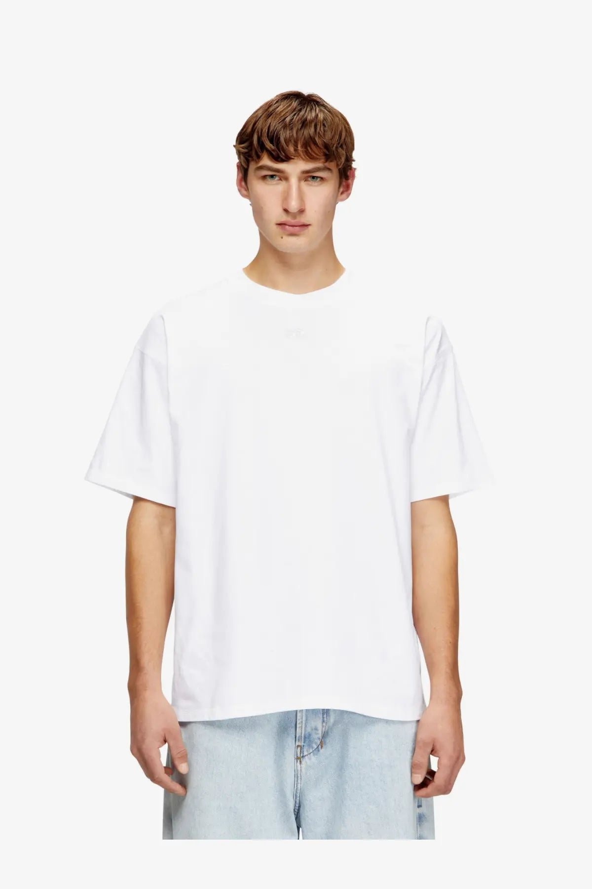 Diesel men’s lucien ihbi white oversized crew neck t-shirt with short sleeves made of cotton