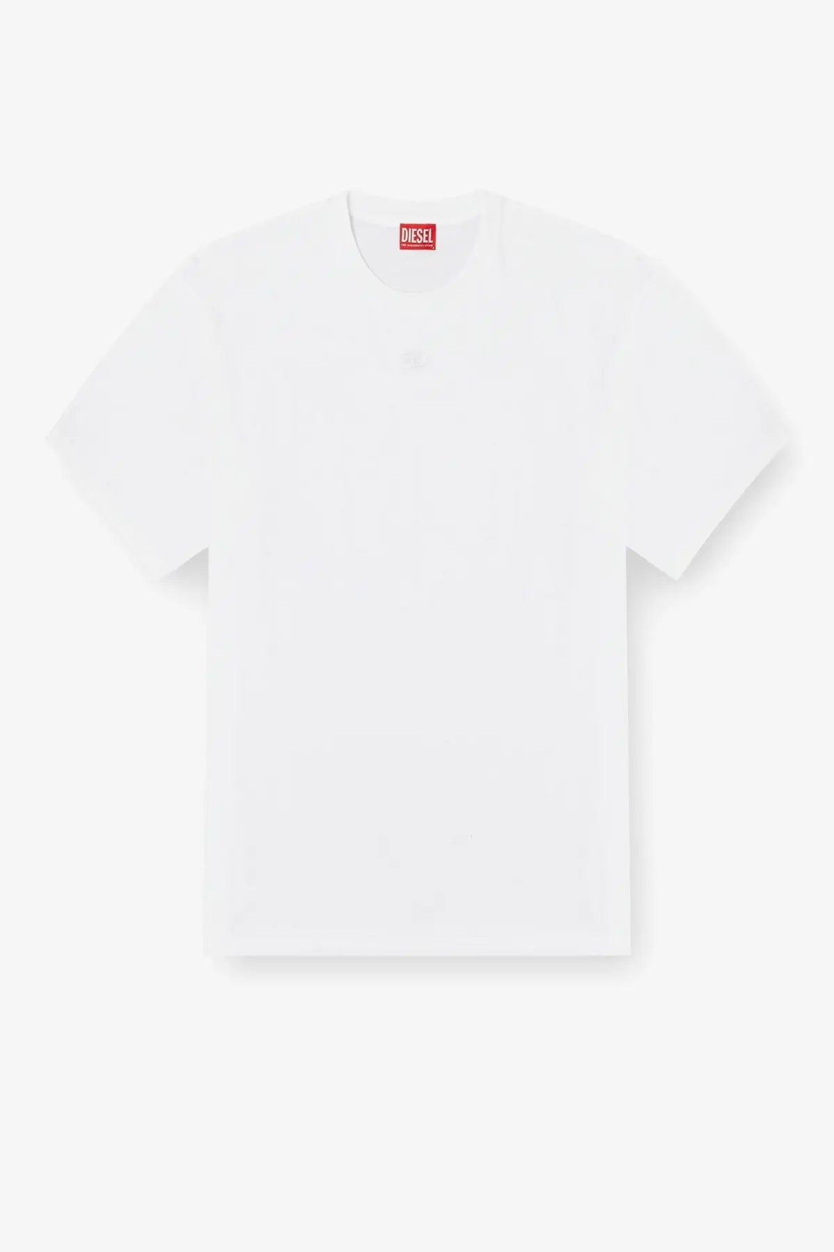Diesel men’s Lucien Ihbi white cotton t-shirt with a simple crew neck and short sleeves