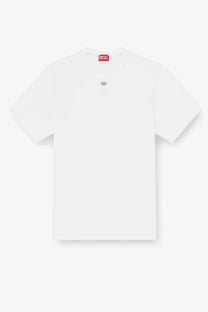 Diesel men’s Madjust TR cotton shirt white with a small embroidered logo on the chest and red brand tag at the collar