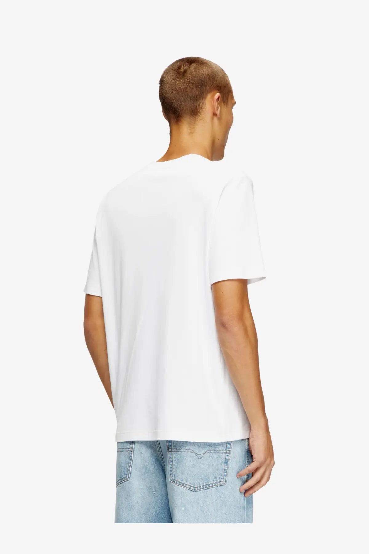 Diesel men’s madjust TR white cotton t-shirt with simple crew neck and short sleeves