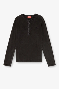 Diesel men’s mind cotton shirt grey long-sleeved henley with buttoned placket and subtle embroidered logo on chest