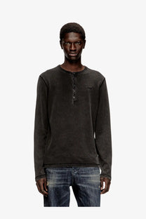 Diesel men’s mind cotton shirt grey long-sleeved henley with buttoned placket and subtle chest logo