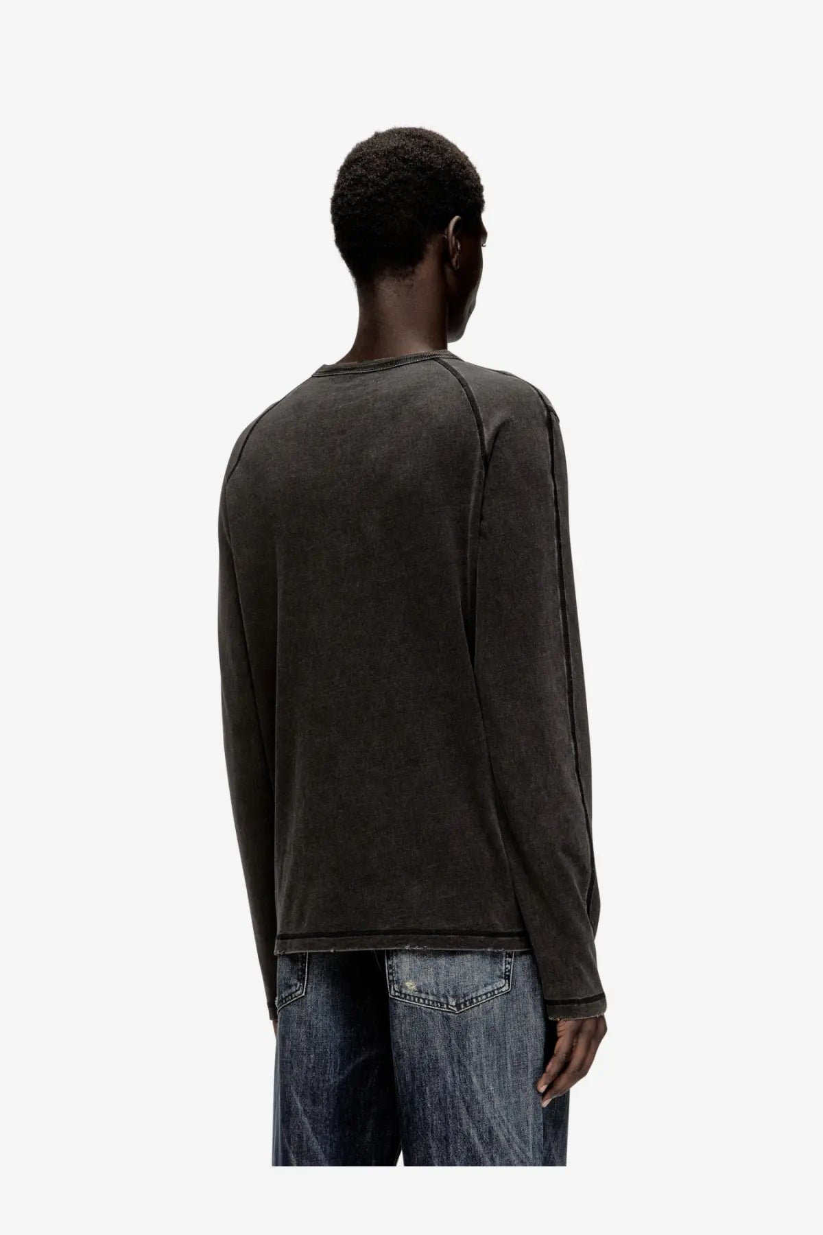 Diesel men’s mind cotton shirt in dark gray with subtle faded texture and black seam detailing long sleeves