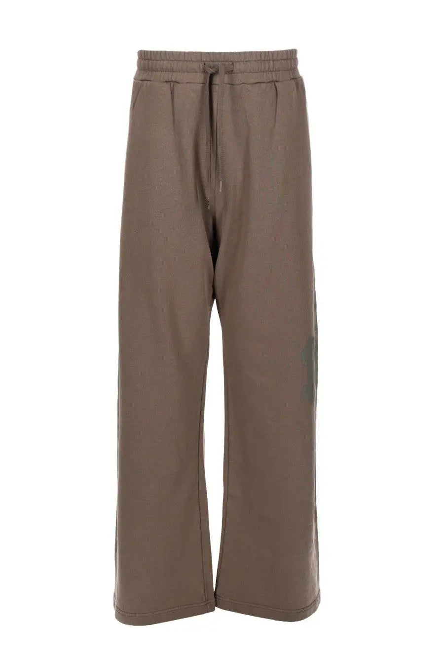 Diesel men’s pantalone gro brown wide-leg sweatpants with elastic waistband drawstring and green number 1 print