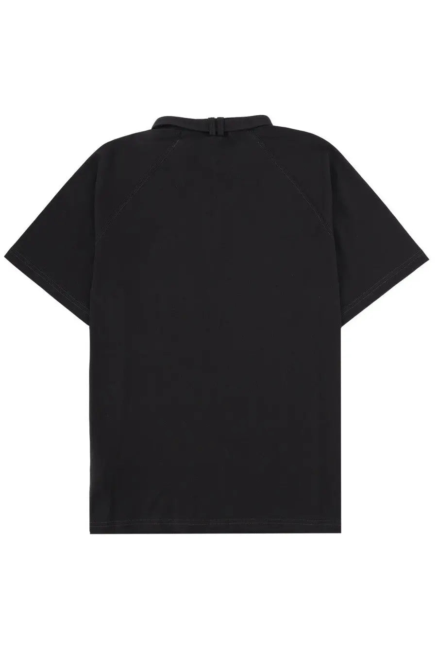 Back view of diesel men’s kauko shirt in black with short sleeves collar and zipper closure made of premium fabric