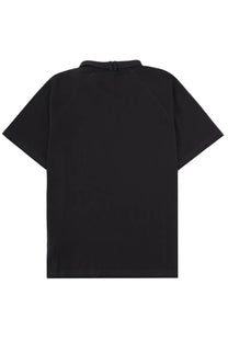 Back view of diesel men’s kauko shirt in black with short sleeves collar and zipper closure made of premium fabric