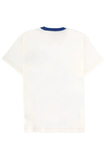 Diesel men’s white short-sleeved t-shirt with navy blue ribbed crew neck perfect for casual wear
