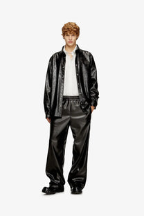 Diesel men’s simply Qmbu black faux leather bomber jacket with subtle embossed detailing